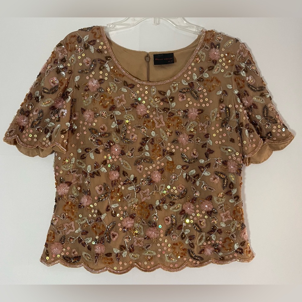 Frank Usher Vintage Heavily Beaded & Sequined Silk Evening Top